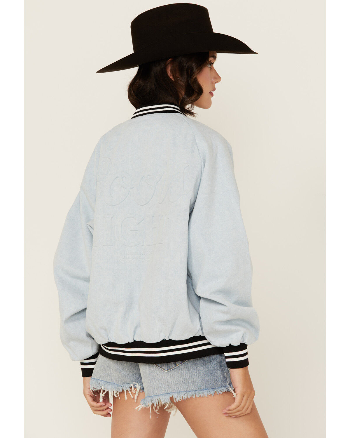 Image #4 - The Laundry Room Women's Denim Coors Ghost Stadium Bomber Jacket, Light Wash, hi-res