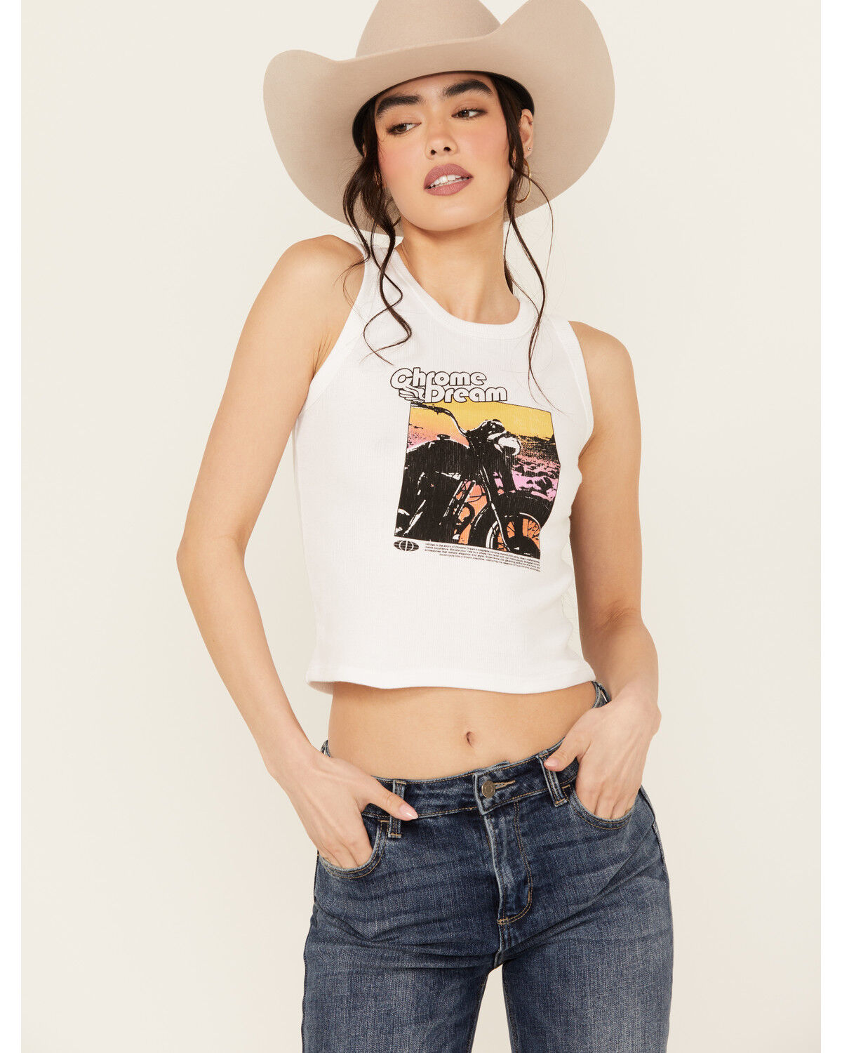 Image #1 - Girl Dangerous Women's Chrome Dream Motor Graphic Tank, White, hi-res