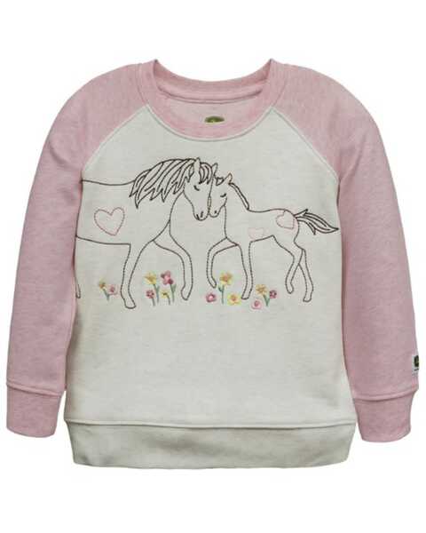 John Deere Toddler Girls' Horse Love Crewneck Sweatshirt , Oatmeal, hi-res