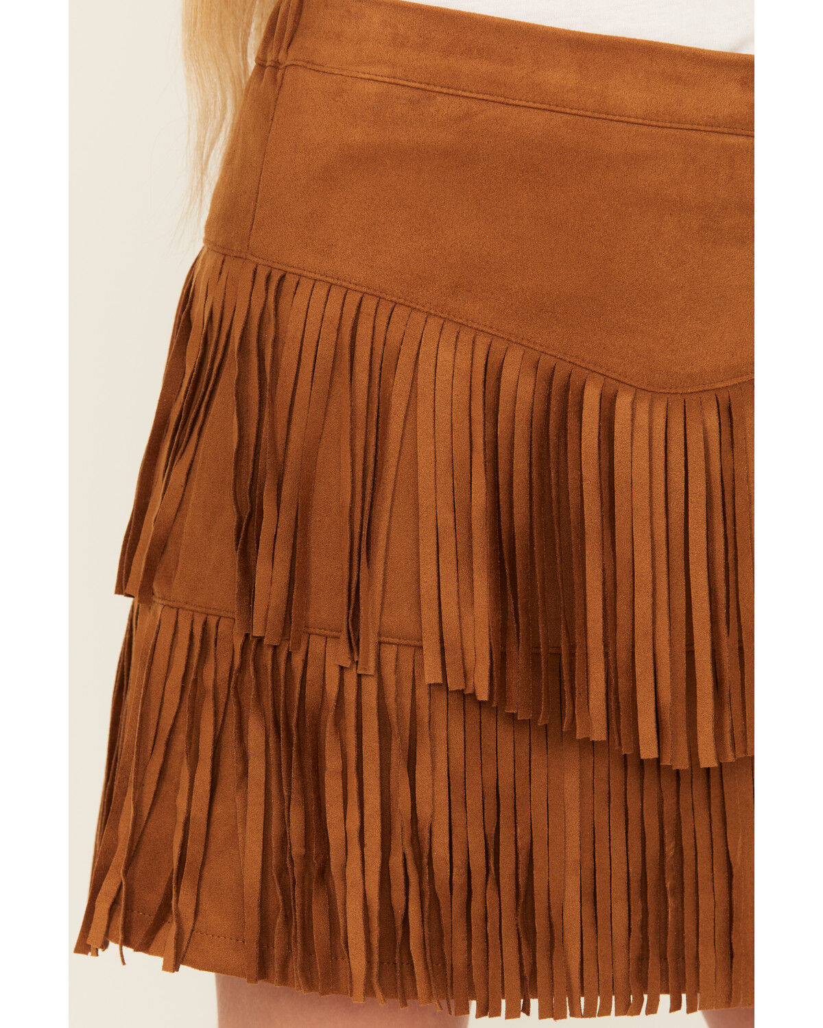Image #2 - Shyanne Girls' Faux Suede Fringe Skirt, Camel, hi-res