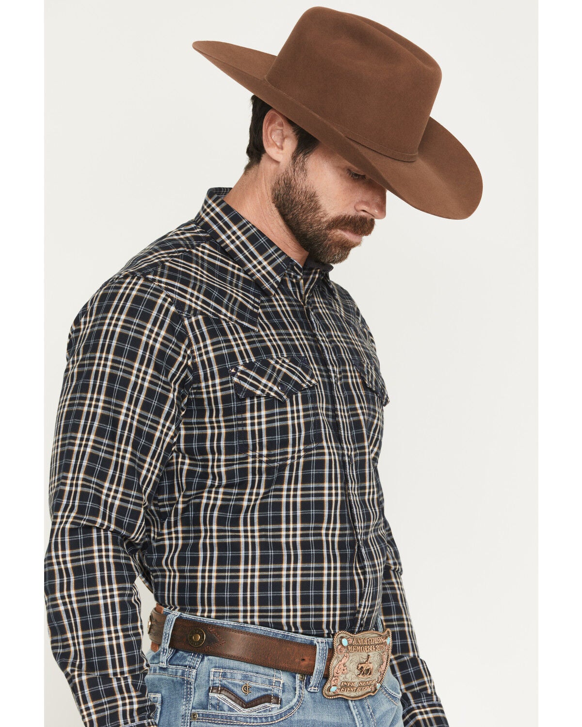 Image #2 - Cody James Men's Warriors Way Plaid Print Long Sleeve Snap Western Shirt - Tall, Dark Blue, hi-res
