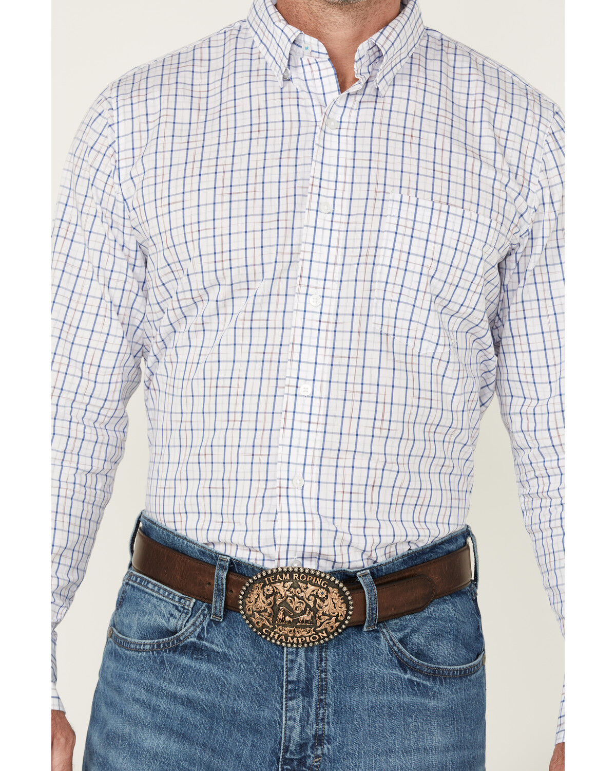 Image #3 - Wrangler X Cody Johnson Men's Checkered Print Long Sleeve Button-Down Western Shirt, White, hi-res