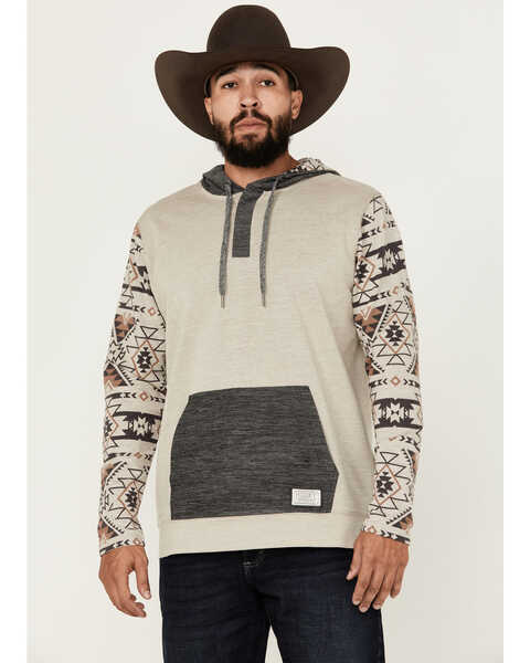 Hooey Men's Southwestern Color Block Hooded Sweatshirt , Cream, hi-res
