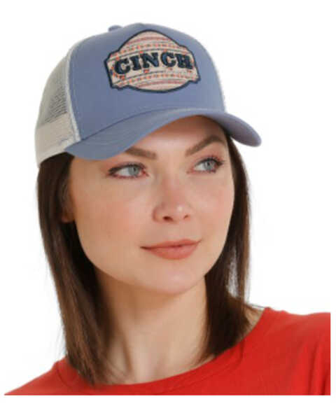 Cinch Women's Southwestern Print Logo Patch Ball Cap , Light Blue, hi-res
