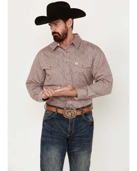 Panhandle Select Men's Printed Long Sleeve Pearl Snap Western Shirt - Tall , Grey, hi-res