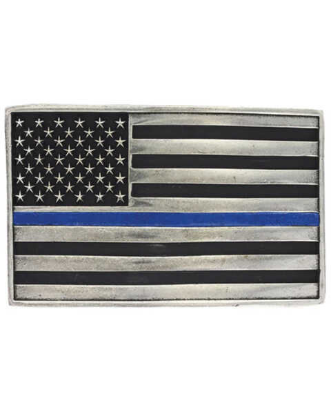 Image #1 - Montana Silversmiths Men's Stand Behind The Blue Line Flag Attitude Buckle, Silver, hi-res