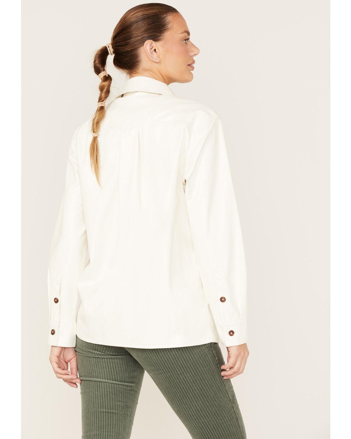 Image #4 - Cleo + Wolf Women's Oversized Solid Faux Leather Shacket, Ivory, hi-res