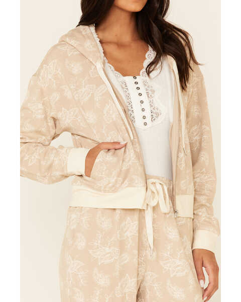 Image #3 - Idyllwind Women's Tan Floral Print Sherpa Zip-Front Hooded Jacket, , hi-res