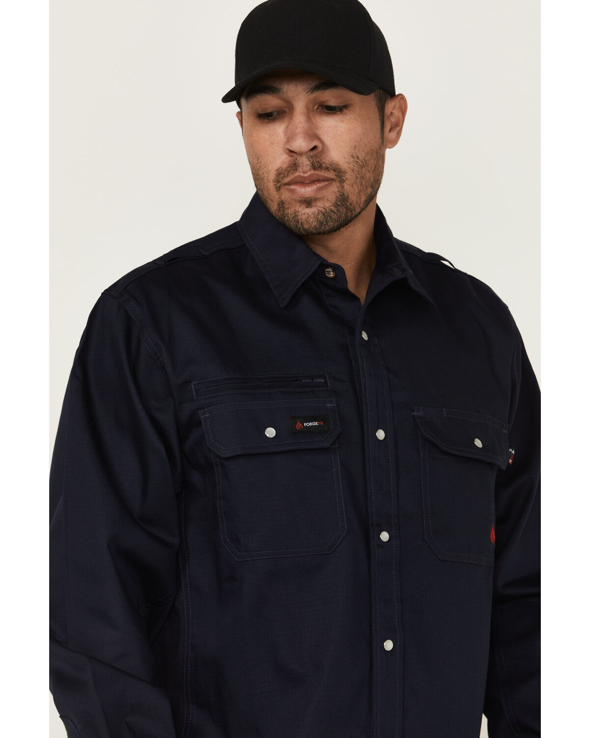 Image #2 - Forge Workwear Men's FR Lightweight Ripstop Vent Long Sleeve Snap Work Shirt, Navy, hi-res