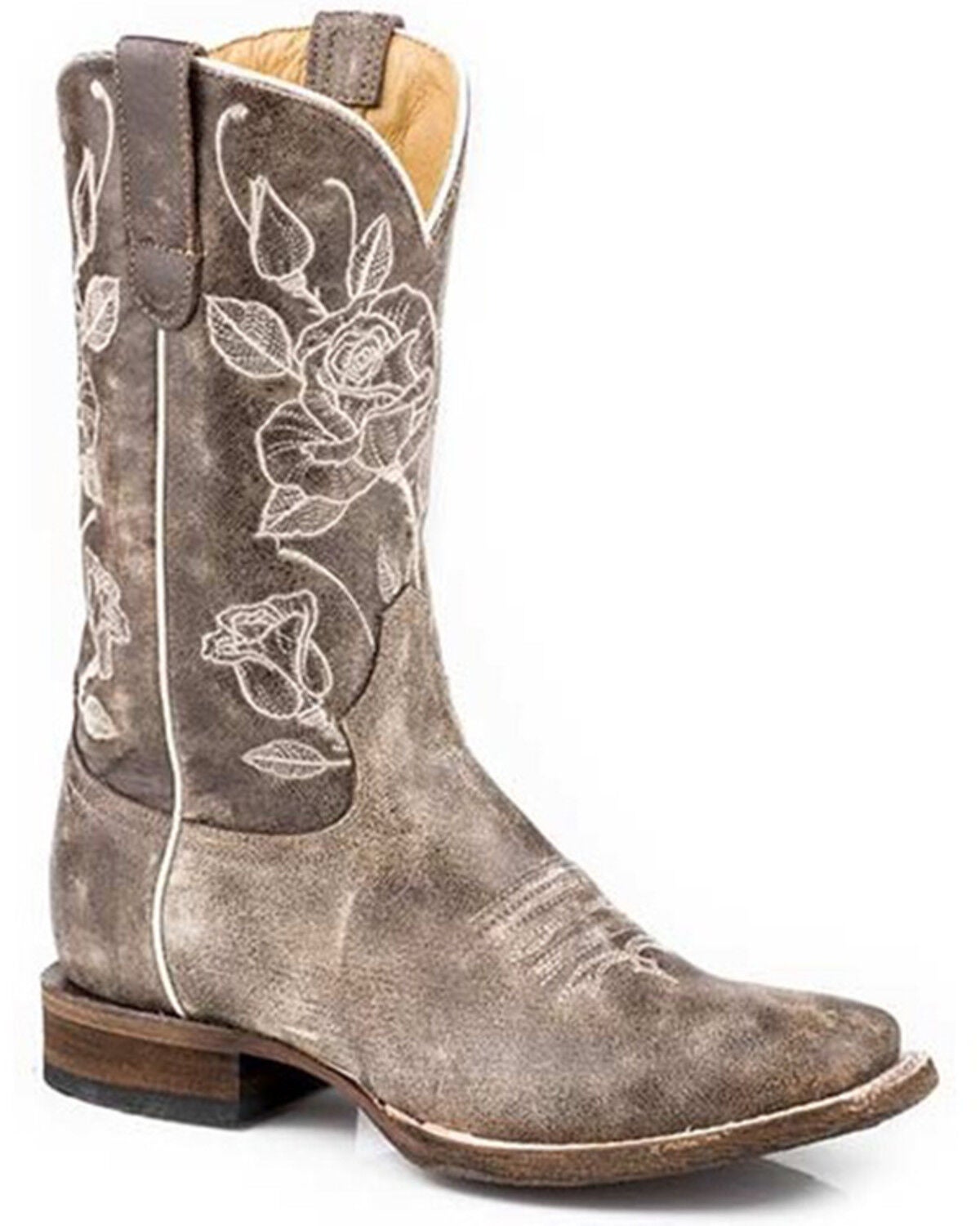 Roper Women's Desert Rose Floral Shaft Western Boots - Square Toe, Brown, hi-res
