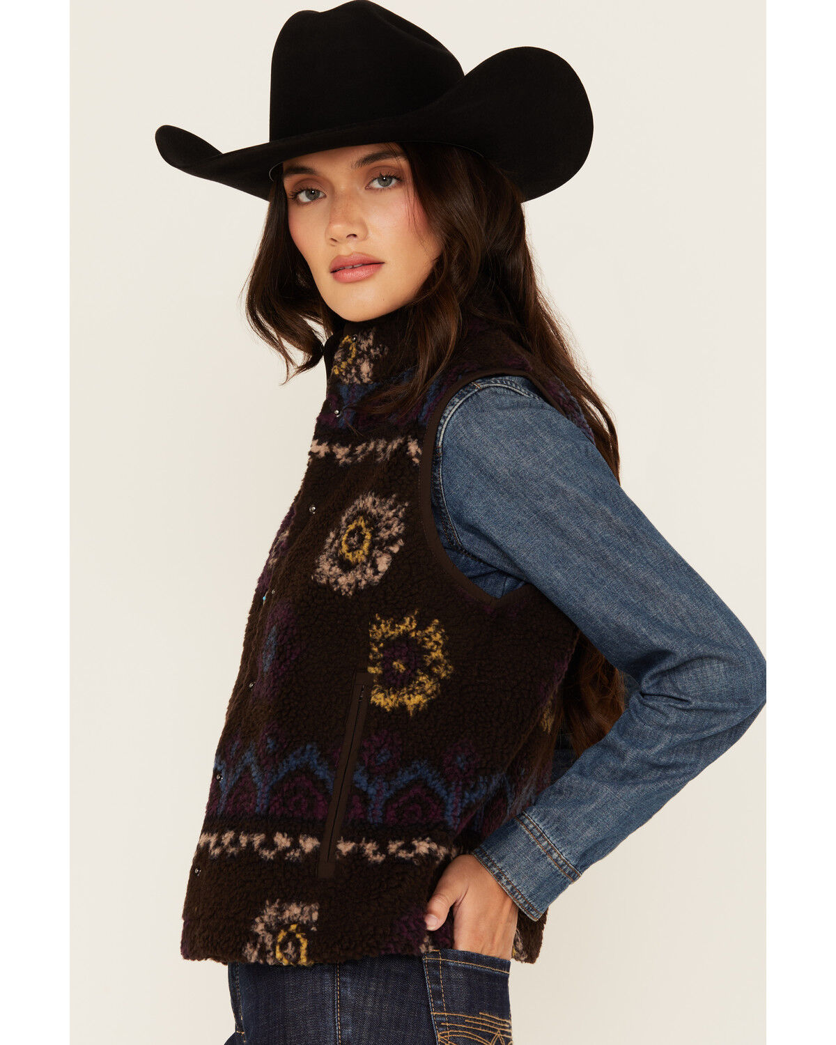 Image #2 - Shyanne Women's Printed Sherpa Vest, Chocolate, hi-res