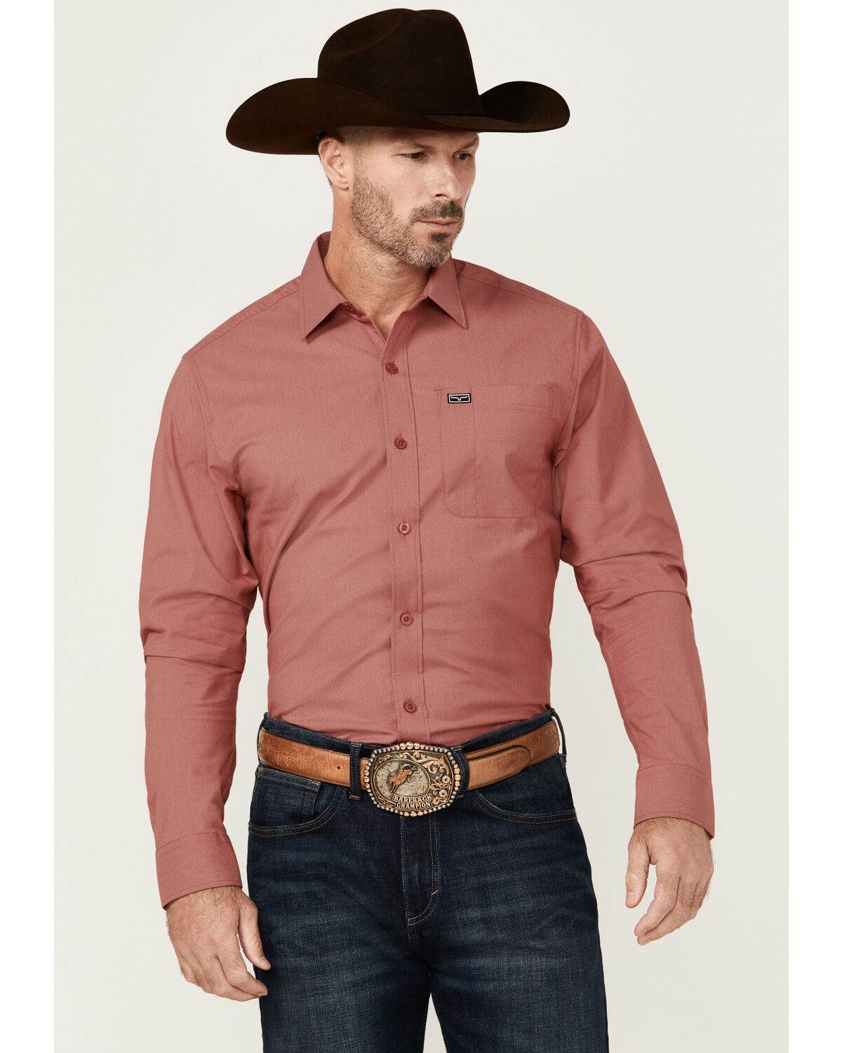 Image #1 - Kimes Ranch Men's Linville Short Sleeve Button-Down Performance Shirt, Red, hi-res