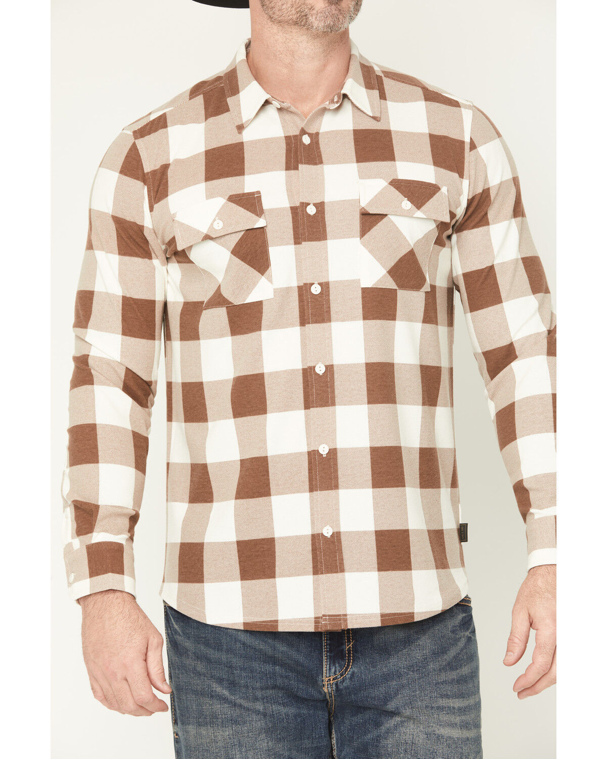 Image #3 - Brothers and Sons Men's Kent Double Knit Plaid Print Long Sleeve Button-Down Stretch Western Shirt, Brown, hi-res