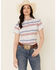 Rough Stock by Panhandle Women's Multi Stripe Short Sleeve Button Down Western Core Shirt , Red/white/blue, hi-res