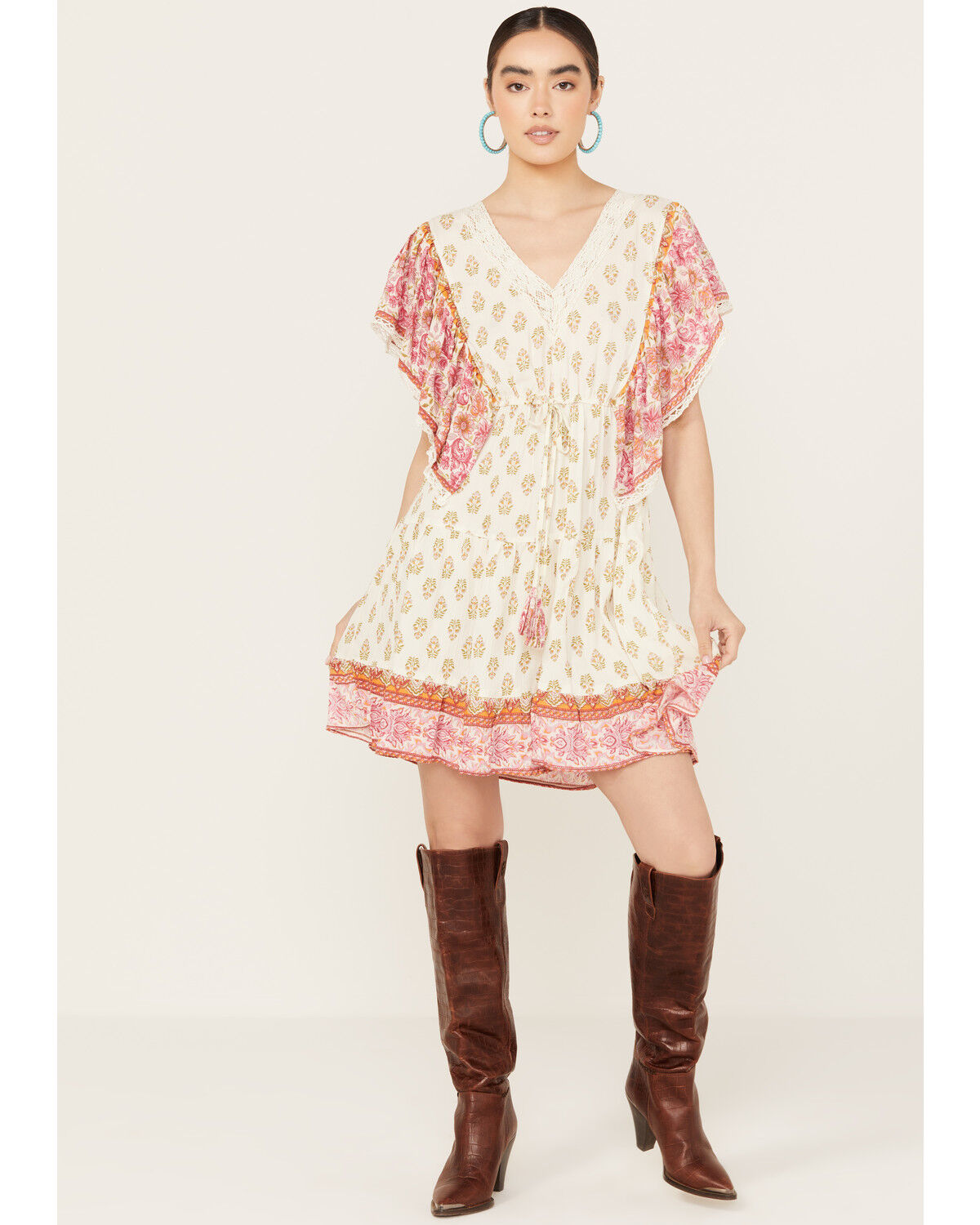 Image #1 - Angie Women's Border Print Mini Dress, Ivory, hi-res