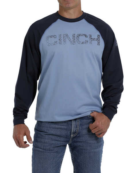 Image #1 - Cinch Men's FR Raglan Stretch Long Sleeve Work Shirt, Blue, hi-res