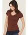 Image #2 - Blue Life Women's Lana Basic Lace V Neck Shirt, Chocolate, hi-res
