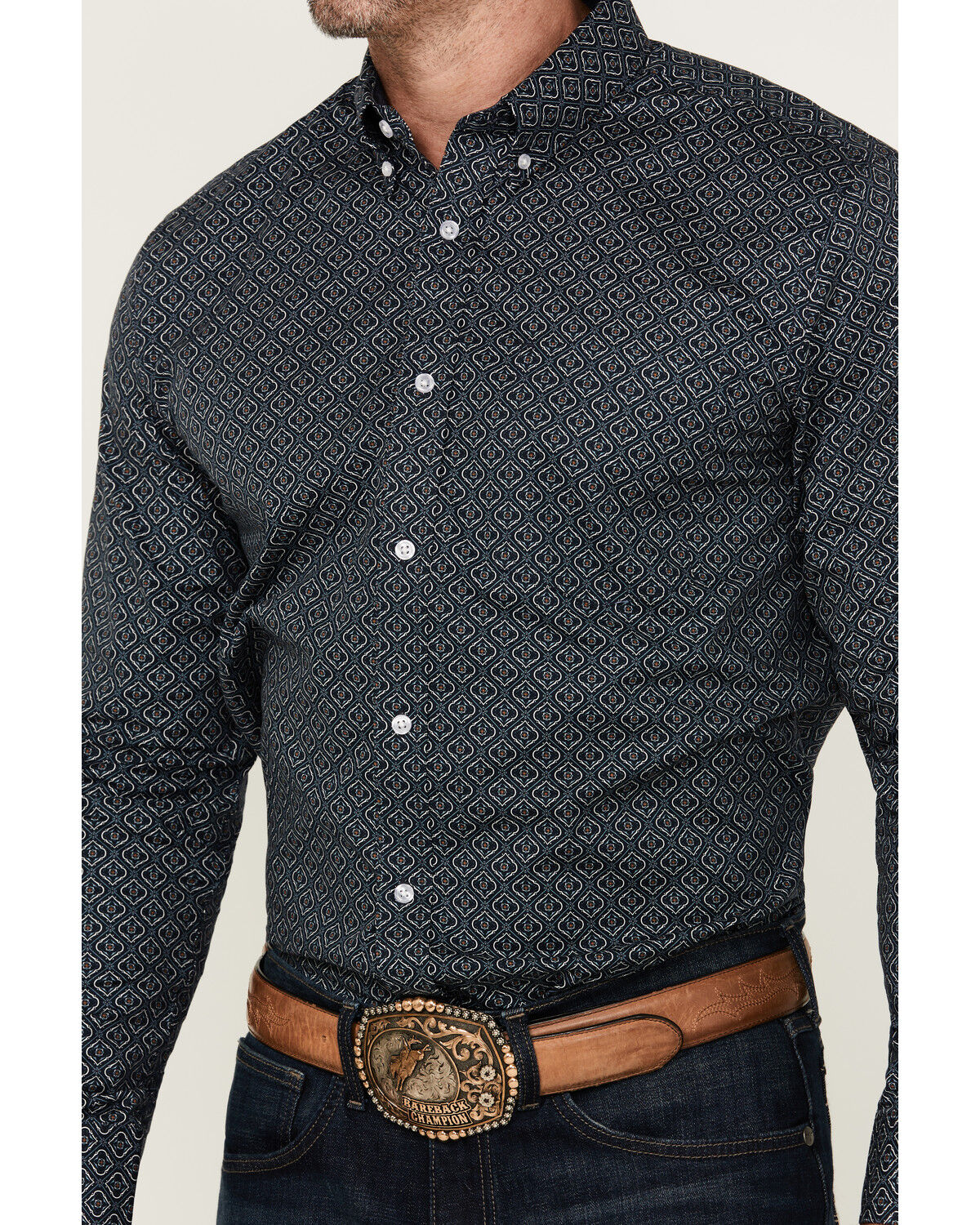 Image #3 - Cody James Men's Slingshot Geo Print Long Sleeve Button-Down Stretch Western Shirt, Navy, hi-res