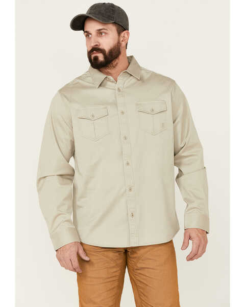 Image #1 - Brothers and Sons Men's Weathered Twill Solid Long Sleeve Button-Down Western Shirt  , Sand, hi-res