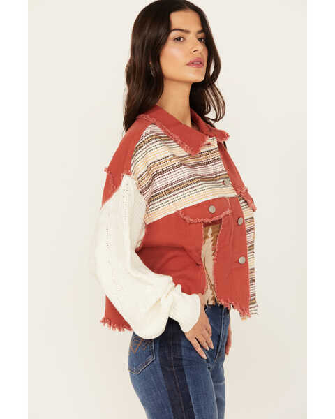 Image #2 - Miss Me Women's Striped Color Block Cropped Shacket , Red, hi-res