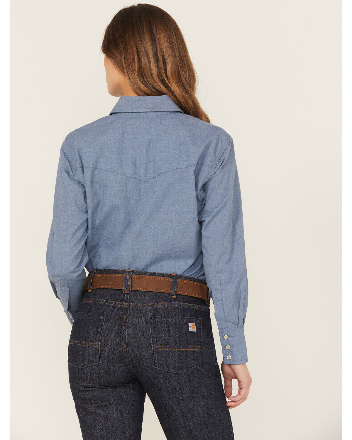 Image #4 - Wrangler Women's FR Blue Snap Long Sleeve Work Shirt, Blue, hi-res