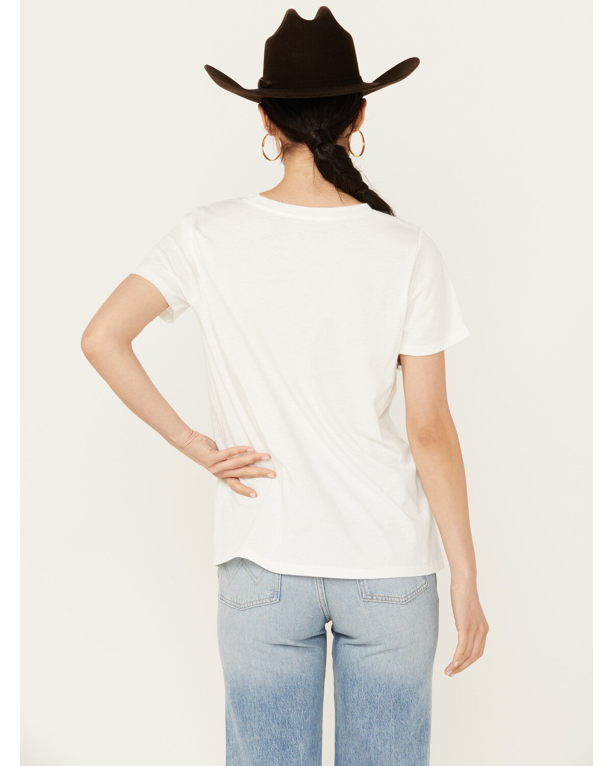 Image #4 - Blended Women's American Flag Steer Head Graphic Tee, Ivory, hi-res