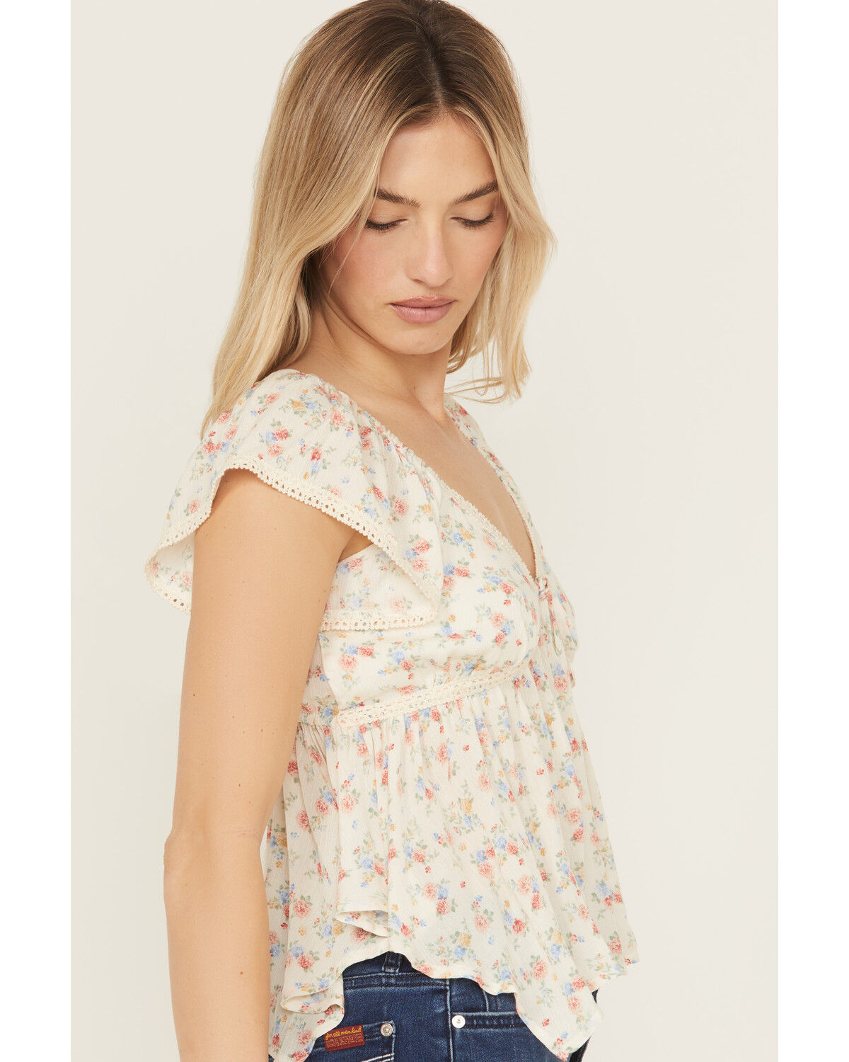 Image #2 - Wild Moss Women's Floral Print Hanky Hem Top, Multi, hi-res
