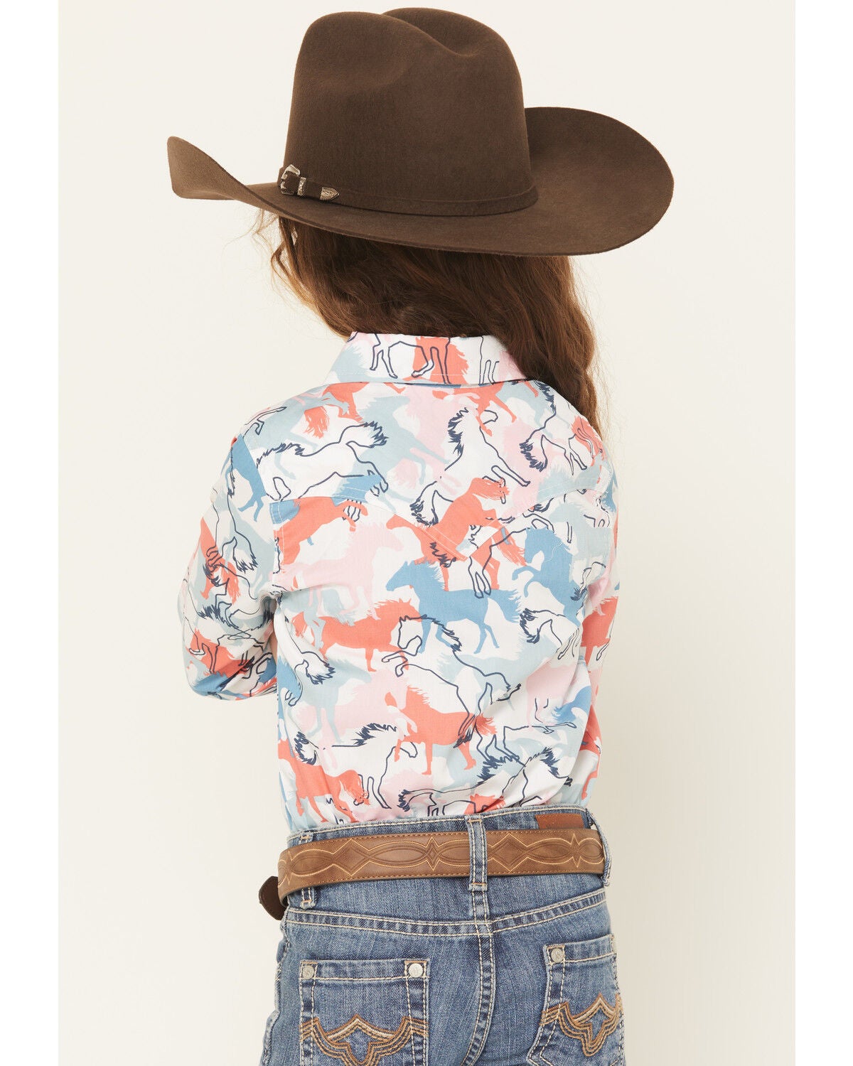 Image #4 - Wrangler Girls' Horse Print Long Sleeve Snap Western Shirt, Multi, hi-res