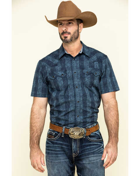 Image #1 - Cody James Men's Paisley Check Plaid Short Sleeve Western Shirt , Blue, hi-res
