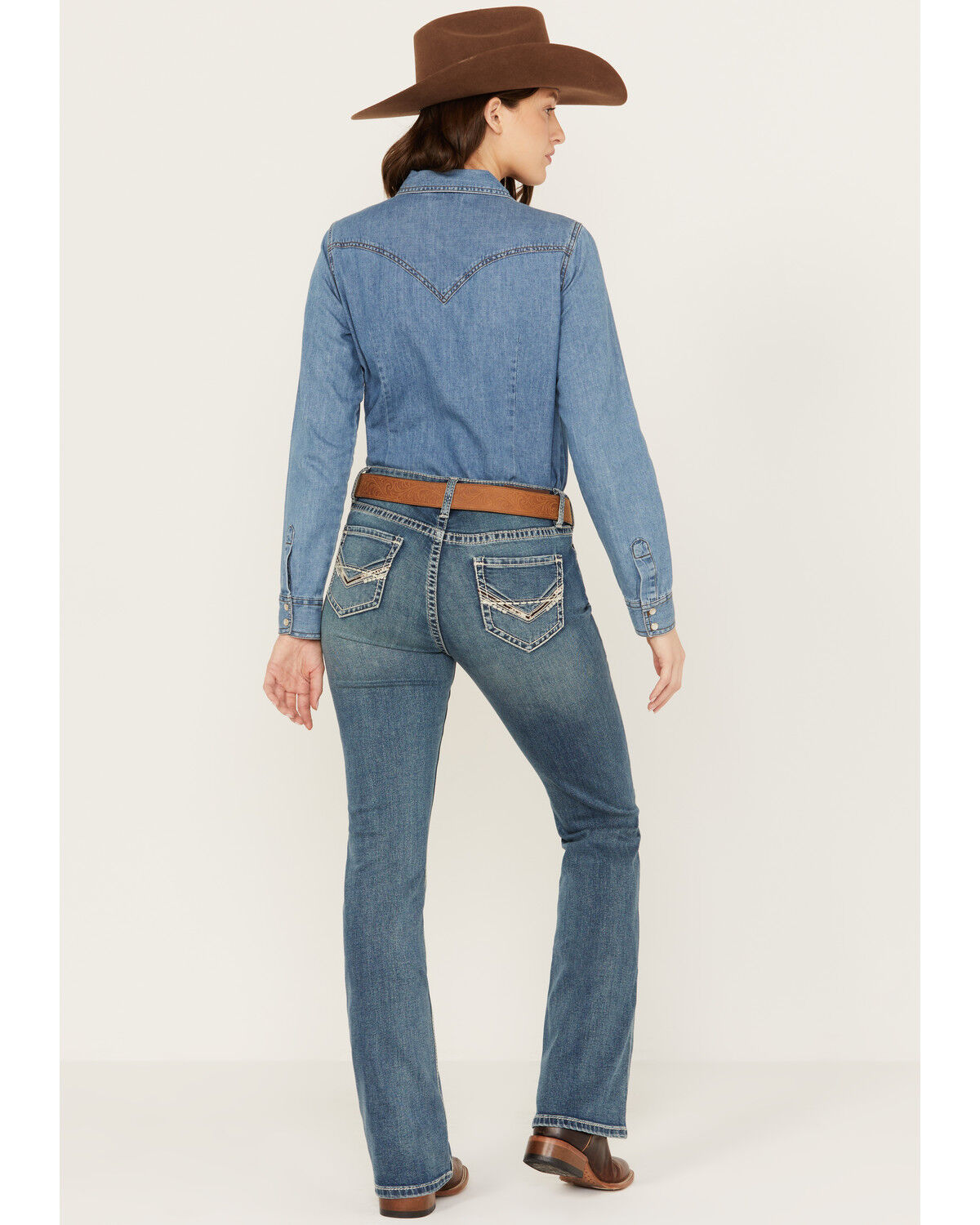 Image #1 - Rock & Roll Denim Women's Medium Wash Mid Rise Bootcut Extra Stretch Riding Jeans, Medium Wash, hi-res