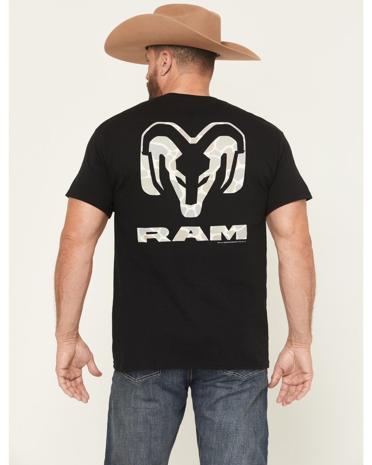 Buckwear Men's Ram Camo Logo Short Sleeve Graphic T-Shirt, Black, hi-res