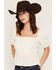 Image #2 - Lovestitch Women's Lace Front Short Sleeve Top, Ivory, hi-res