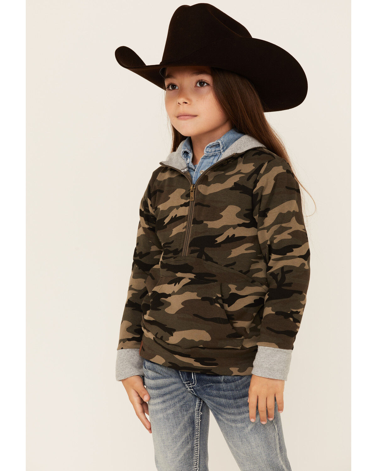 Image #1 - Ampersand Avenue Girls' Multi Camo Print 1/4 Zip Pullover, Multi, hi-res