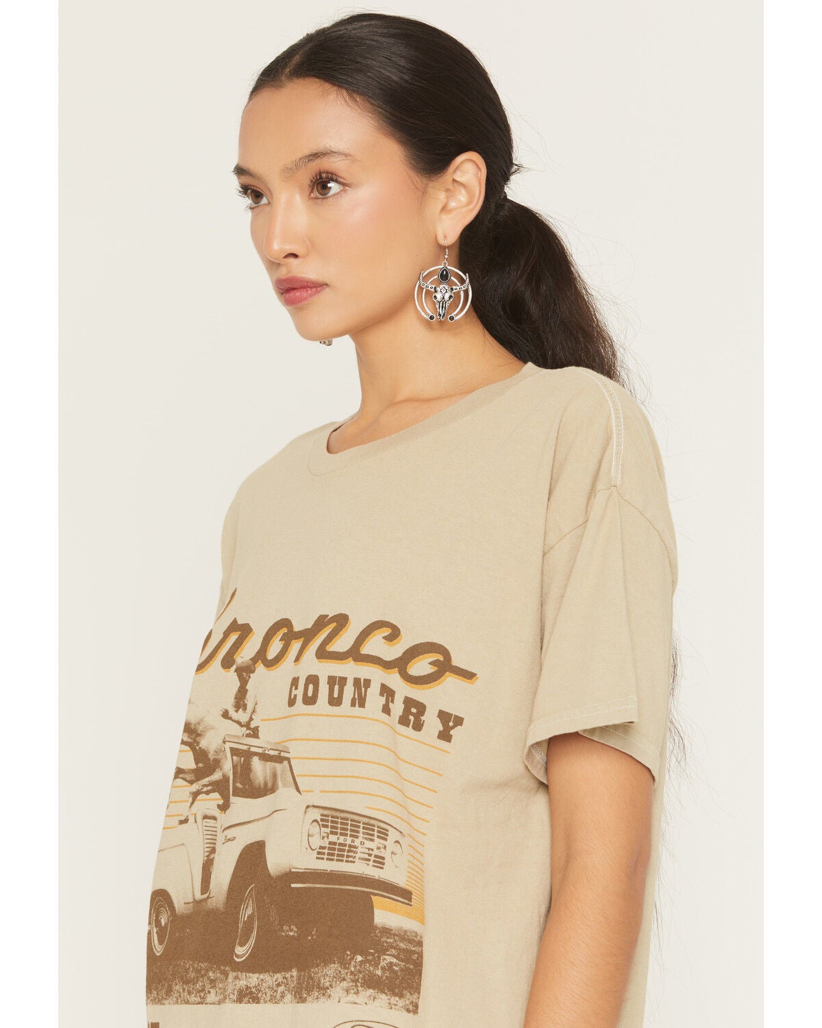 Image #2 - Merch Traffic Women's Bronco Country Short Sleeve Graphic Tee, Tan, hi-res