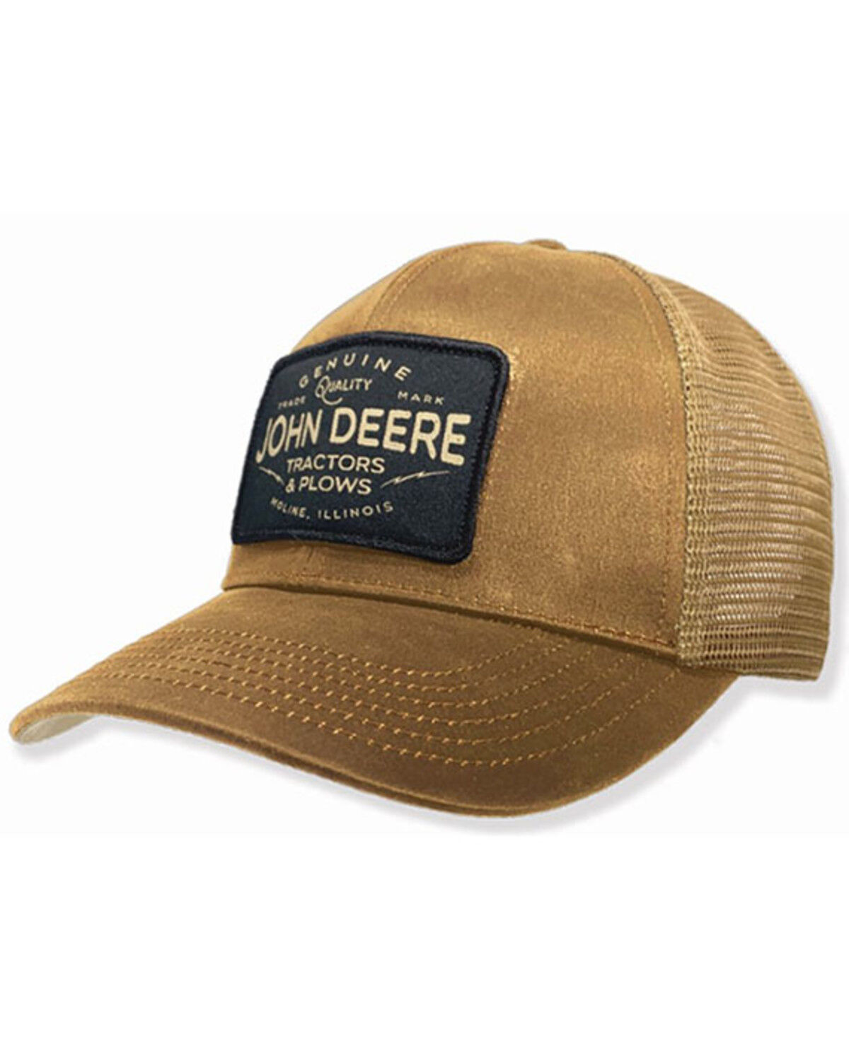 Image #1 - John Deere Men's Tan Tractors & Plows Lightning Patch Mesh-Back Trucker Cap, Brown, hi-res