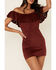 Shyanne Women's Off-Shoulder Faux Suede Dress, Chocolate, hi-res