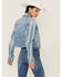 Image #3 - Shyanne Women's Stars & Stripes Print Cropped Frayed Hem Denim Jacket, Medium Wash, hi-res