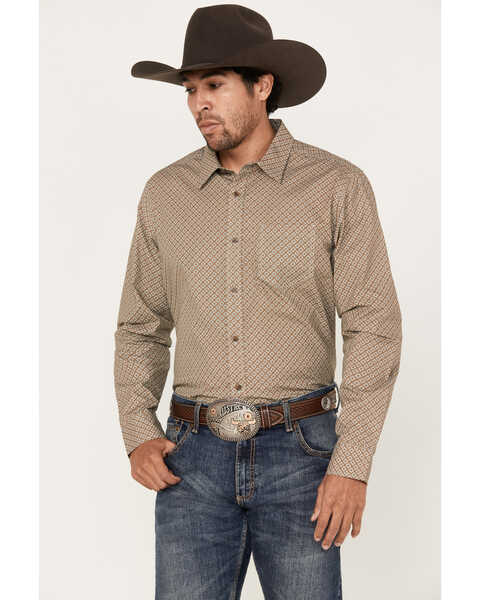 Gibson Men's Monitor Print Long Sleeve Button-Down Western Shirt, Black, hi-res