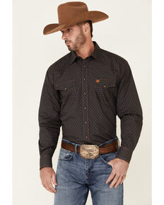 Cinch Men's Charcoal Large Geo Print Long Sleeve Snap Western Shirt , Charcoal, hi-res