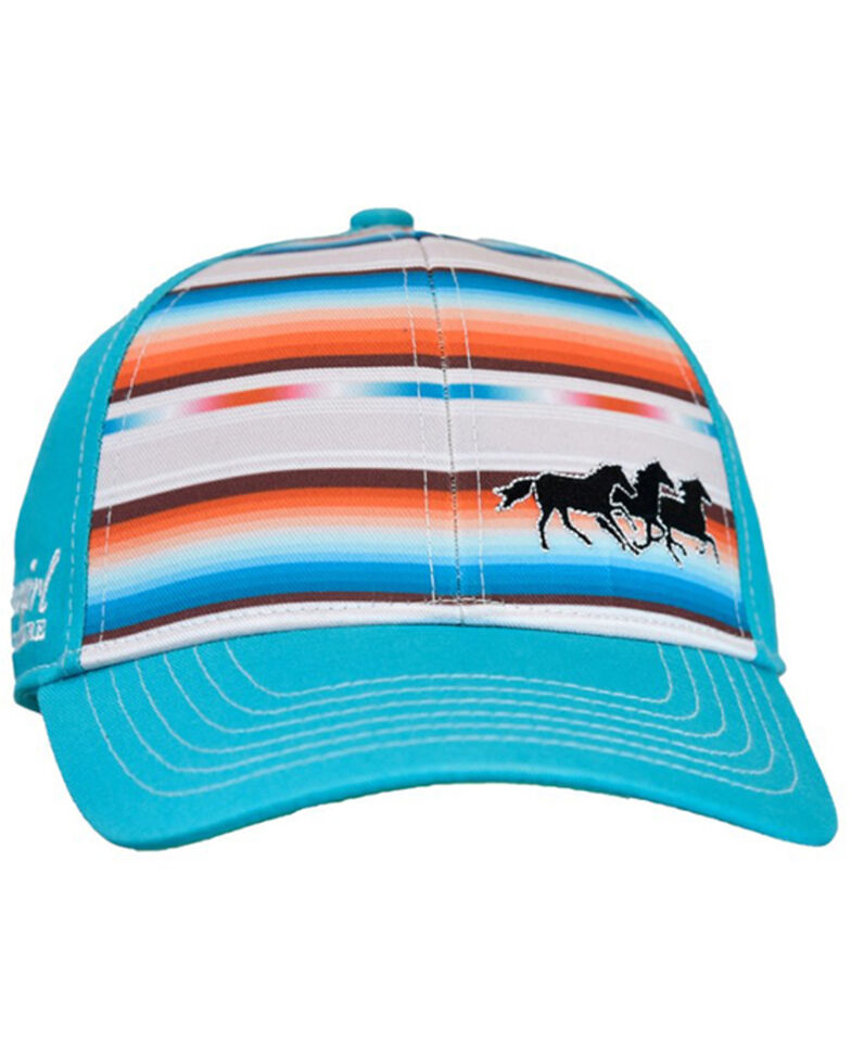 Cowgirl Hardware Girls' Turquoise Serape Running Horses Solid-Back Ball Cap , Turquoise, hi-res