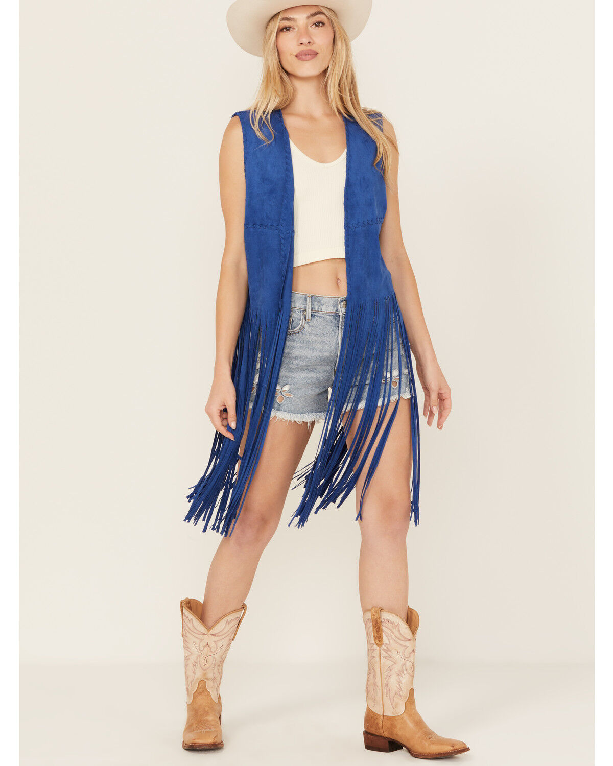 Image #1 - Fornia Women's Faux Suede Fringe Vest, Blue, hi-res