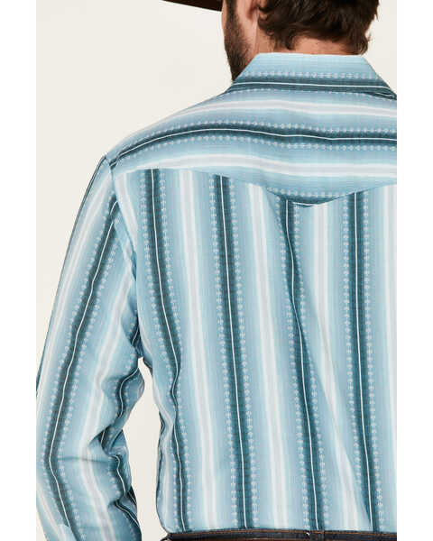 Roper Men's Aqua Ombre Dobby Stripe Long Sleeve Pearl Snap Western Shirt , Blue, hi-res