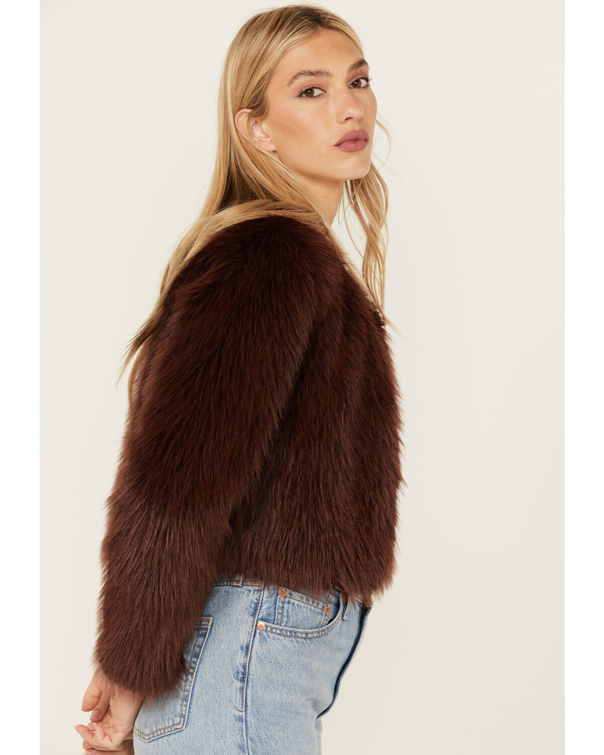 Image #2 - Shyanne Women's Fluffy Faux Fur Coat, Mahogany, hi-res