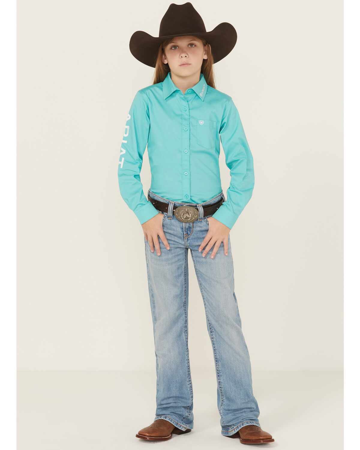 Image #1 - Ariat Girls' Hasley Bootcut Stretch Denim Jeans, Light Wash, hi-res