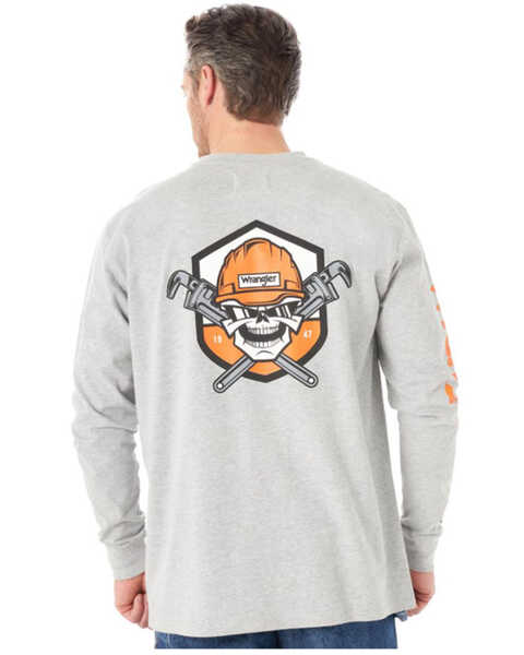 Image #2 - Wrangler FR Men's Wrench Skull Graphic Long Sleeve Work T-Shirt - Big , Heather Grey, hi-res