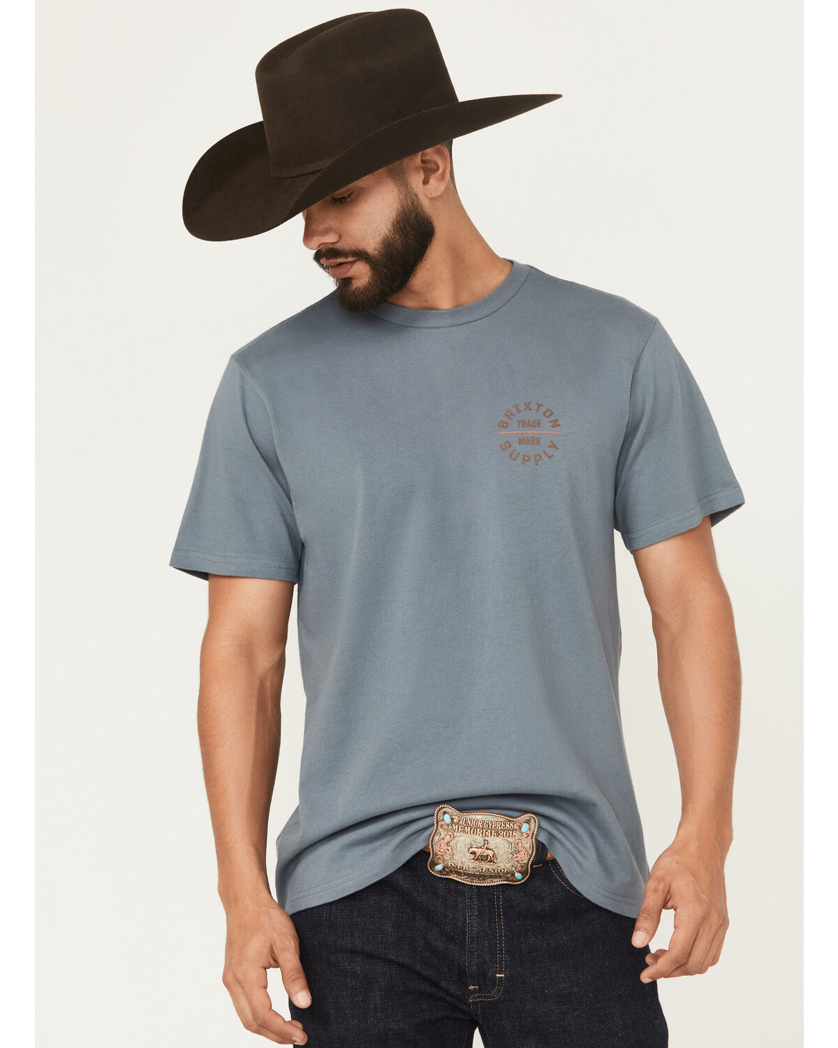 Image #1 - Brixton Men's Oath Logo Short Sleeve Graphic T-Shirt, Steel Blue, hi-res