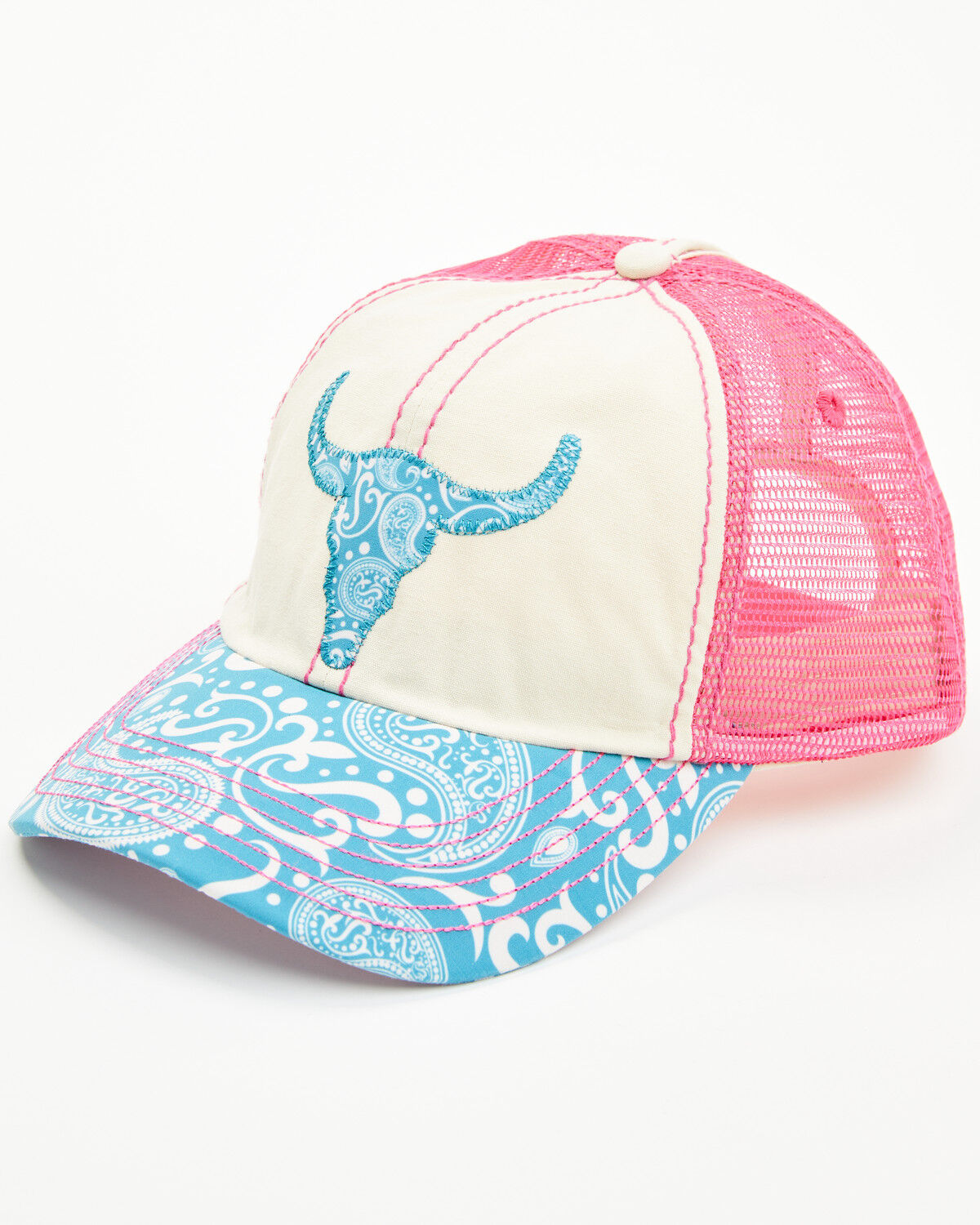 Image #1 - Trenditions Women's Catchfly Steerhead Paisley Print Baseball Cap, Pink, hi-res