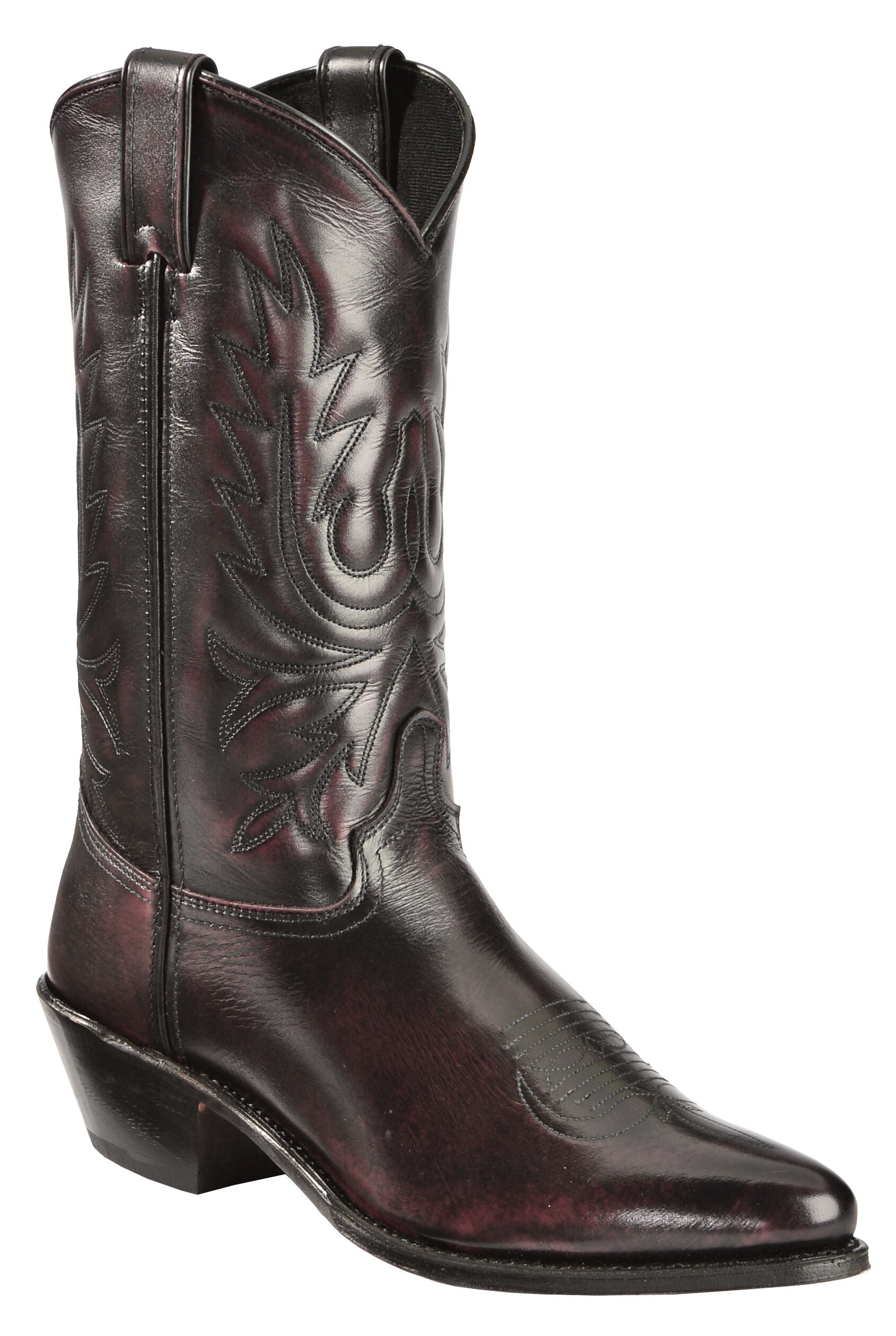Abilene Black Cherry Polished Cowhide Boots - Round Toe, Black Cherry, hi-res