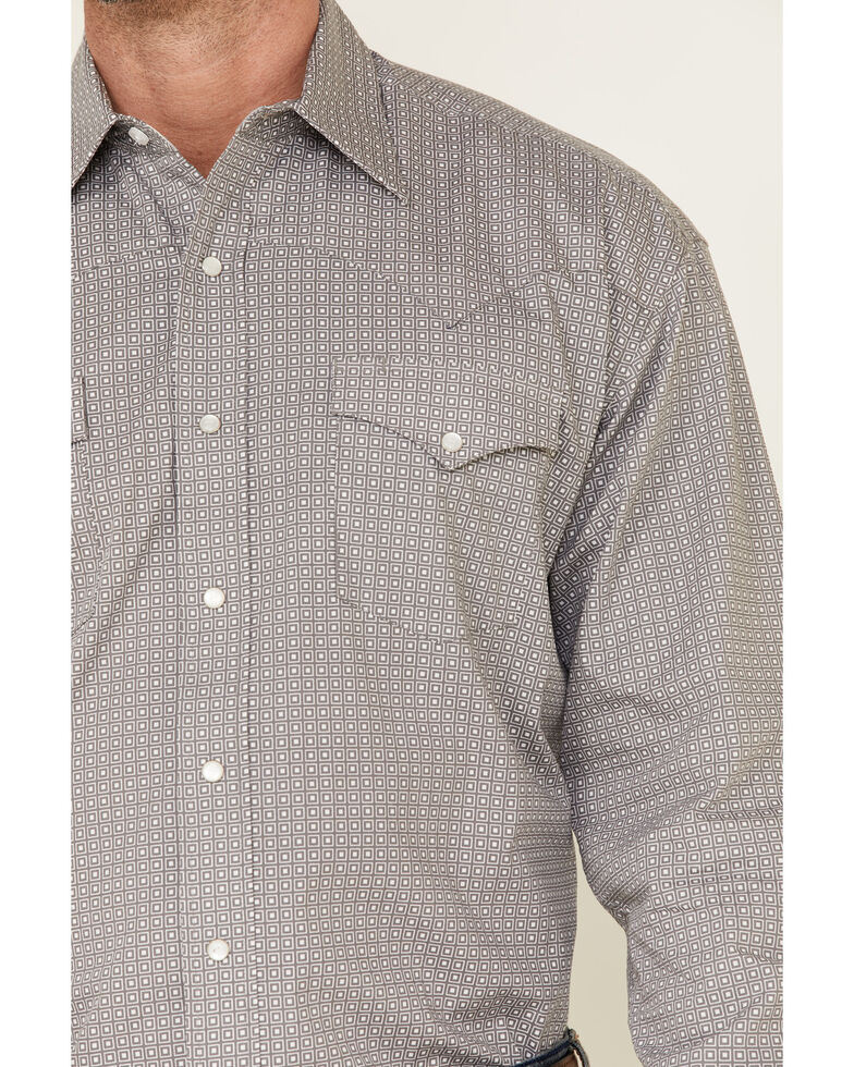 Stetson Men's Grey Square Geo Print Long Sleeve Snap Western Shirt , Grey, hi-res