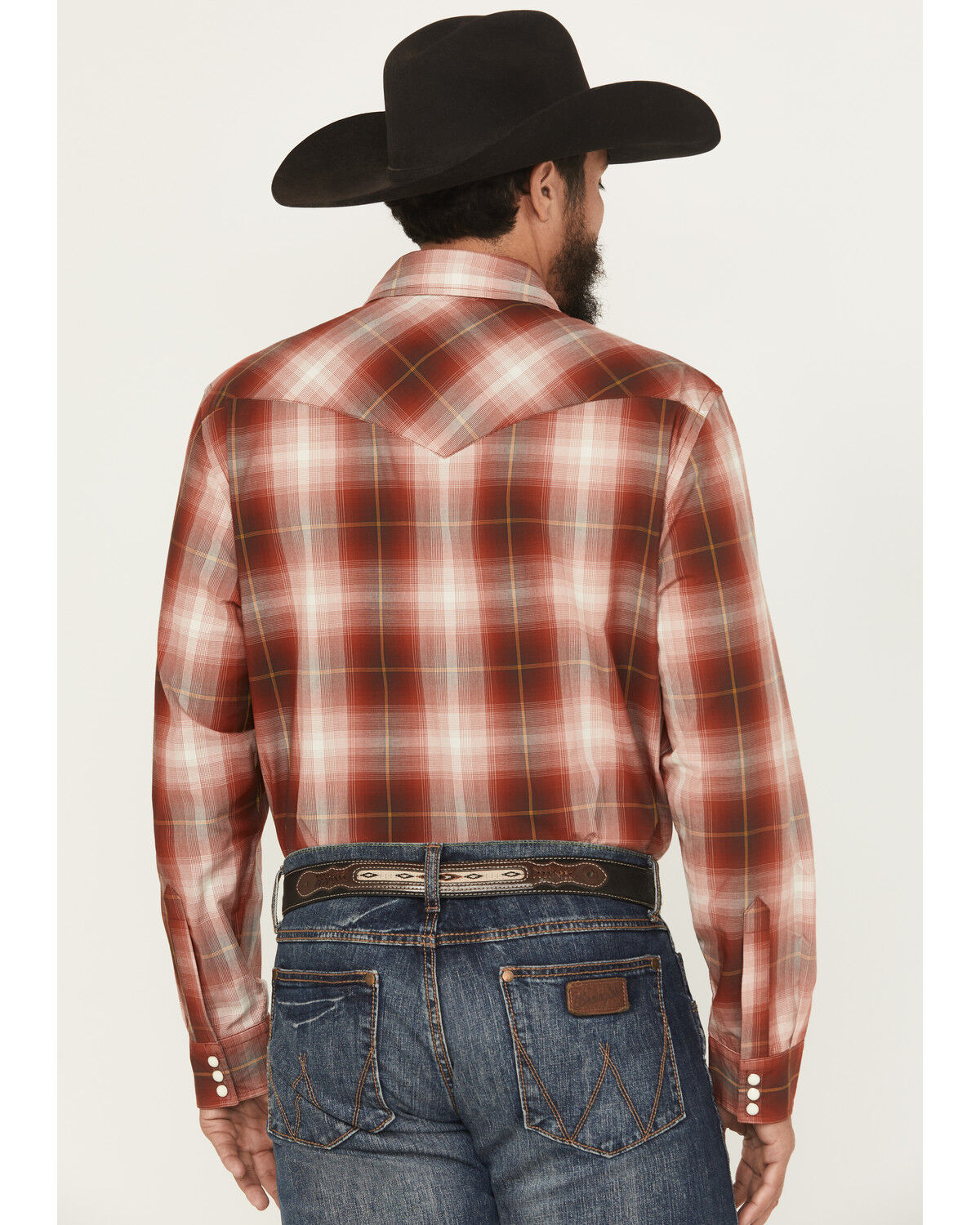 Image #4 - Pendleton Men's Frontier Plaid Print Long Sleeve Snap Western Shirt, Brick Red, hi-res